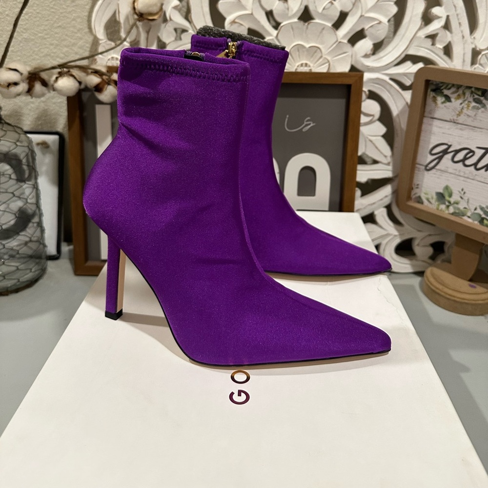 New Good American Ankle Shine bootie purple boots